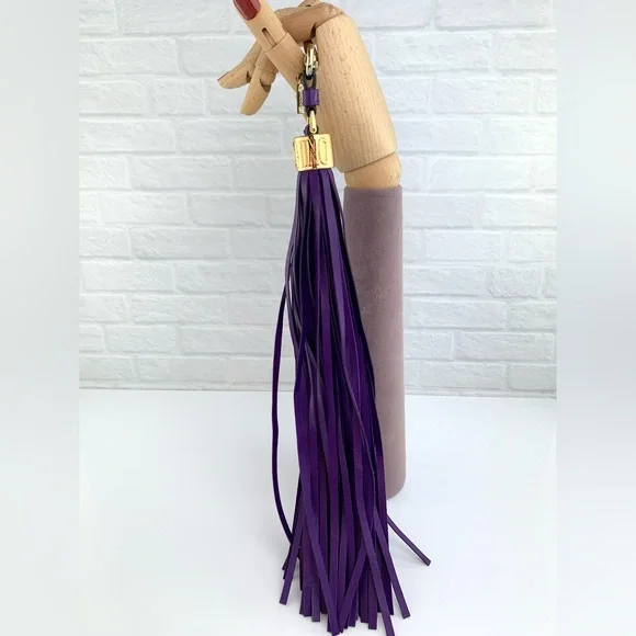 MOSCHINO Couture LEATHER Long Tassel Keychain Bag Charm Purple - Picture 1 of 10